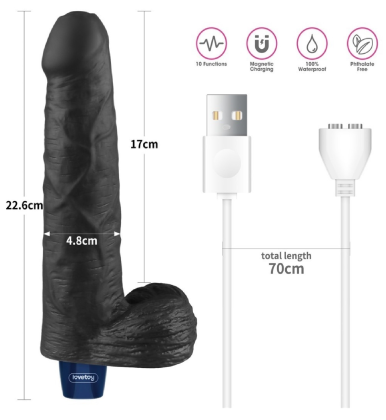 Lovetoy Real Softee crni – kompaktan realistični vibrator sa testisima  22,6cm  LV330221-1